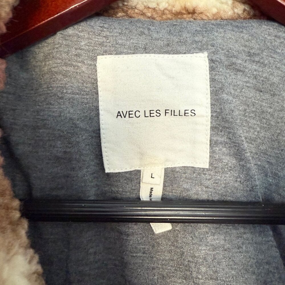 RARE Avec Les Filles Cropped Plaid Sherpa Jacket Pink Brown Cream Size L - Picture 2 of 2